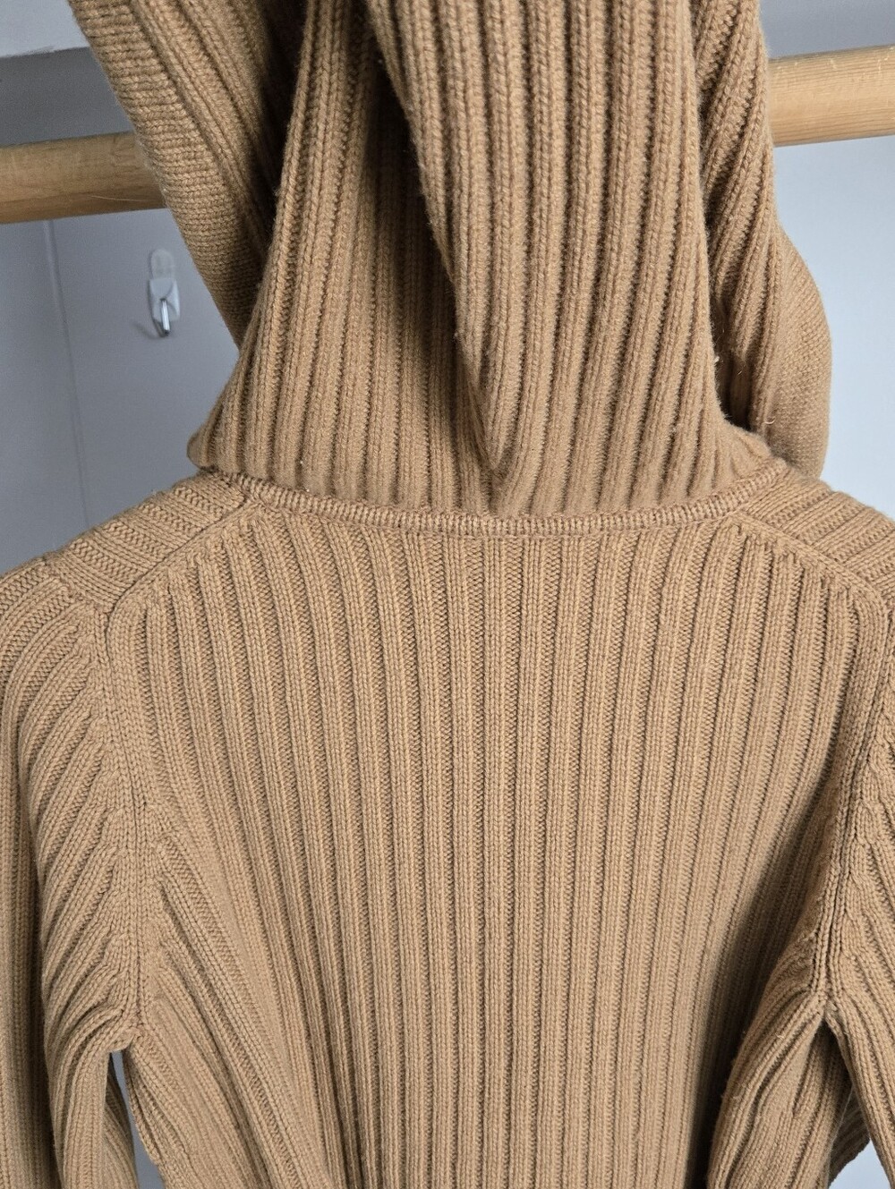 L.A.M.B. Womens S Camel Ribbed Knit Belted Hooded Jacket - Picture 7 of 11